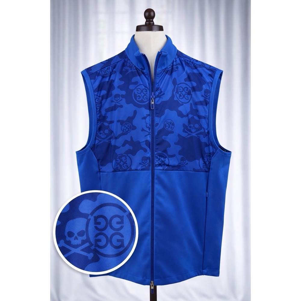 New G/Fore Golf Mens Exploded‎ Camo Stretch Tech Vest Surf Blue Pockets Size XL